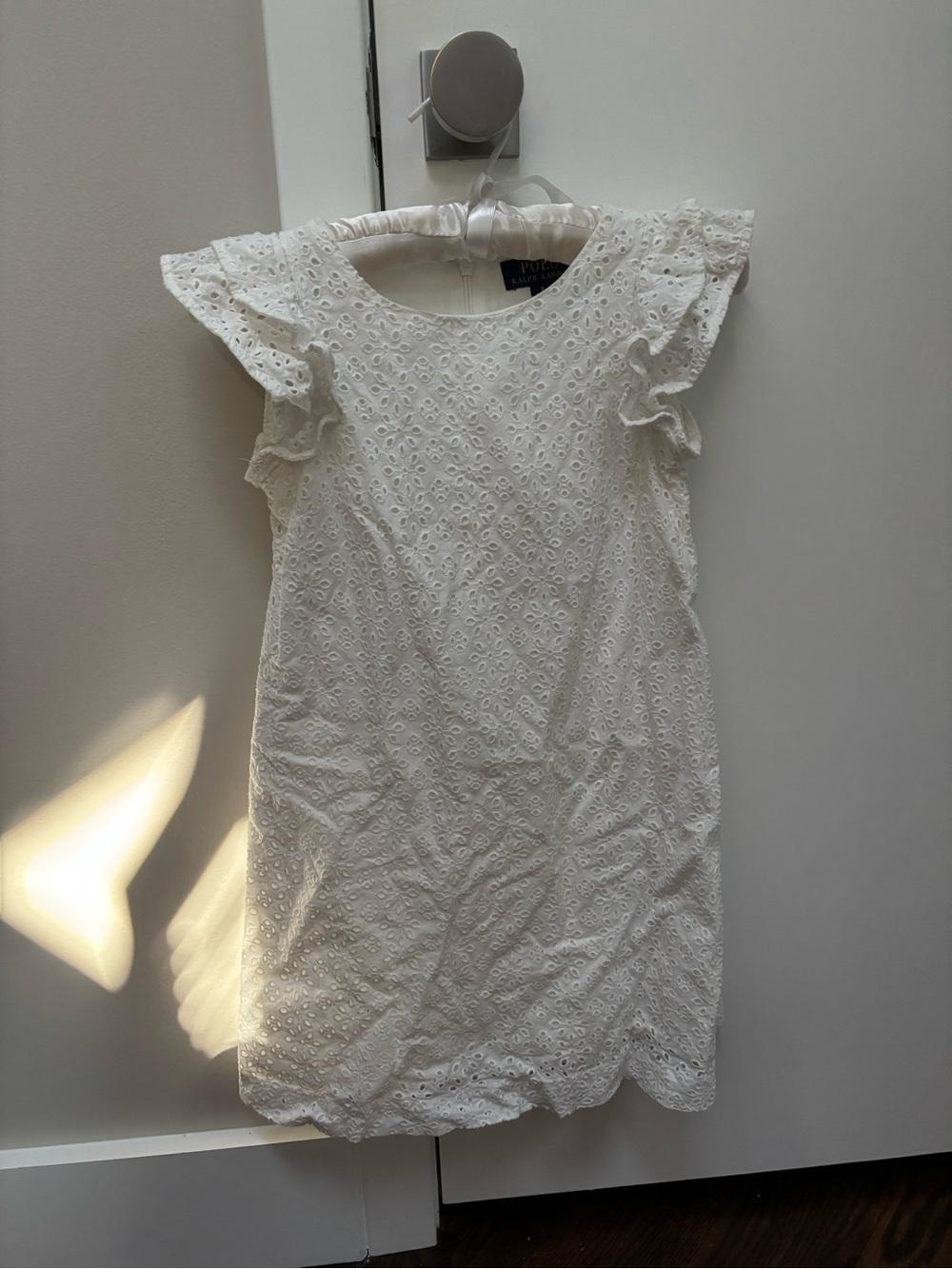 Polo by Ralph Lauren White Eyelet Ruffle Sleeve Dress